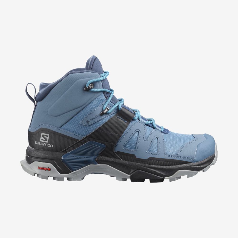 Chaussures De Randonnée Salomon Femme Bleu / Noir - Salomon X ULTRA 4 MID GTX - France (7026-NMUJC)